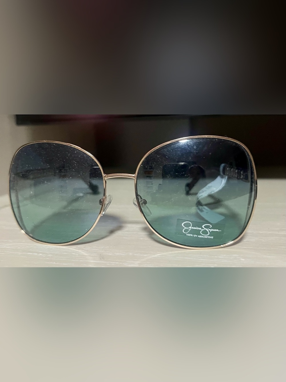 Jessica Gold Frame Sunglasses with Green Gradient Lenses